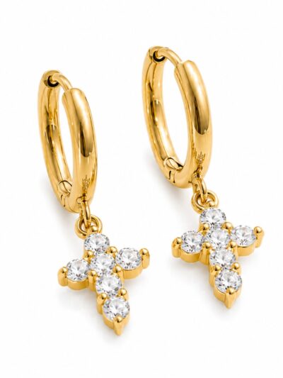 Luna Cross Charm Hoop Earrings – 18K Gold Plated Anti-Tarnish Earrings