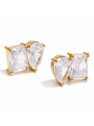 Aurora Duo CZ Stud Earrings – 18K Gold Plated Anti-Tarnish Earrings